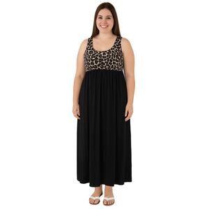 Coco USA Women's Sleeveless Maxi Dress - Black & Animal Print - Size Large